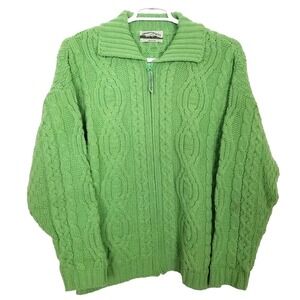 Aran Crafts Green Cable-Knit Zip Cardigan Sweater
